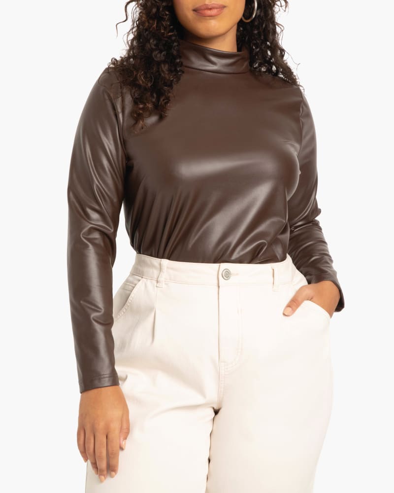 Front of plus size Vivien Faux Leather Mockneck Top by Eloquii | Dia&Co | dia_product_style_image_id:174834